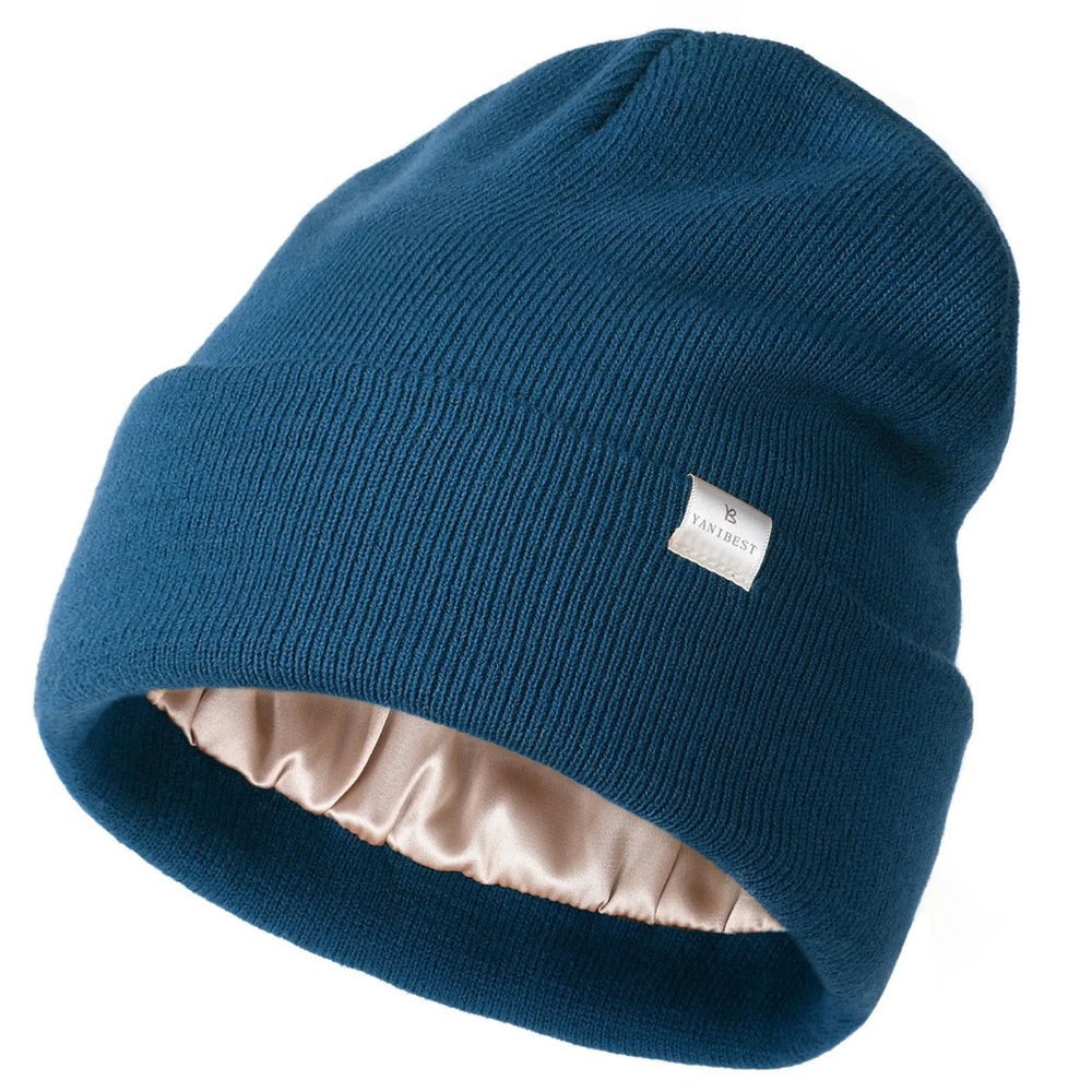 Blue Knit Beanie with Satin Lining
